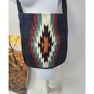Crossbody Bag Shoulder Hippie southwestern aztec handwoven purse canvas back